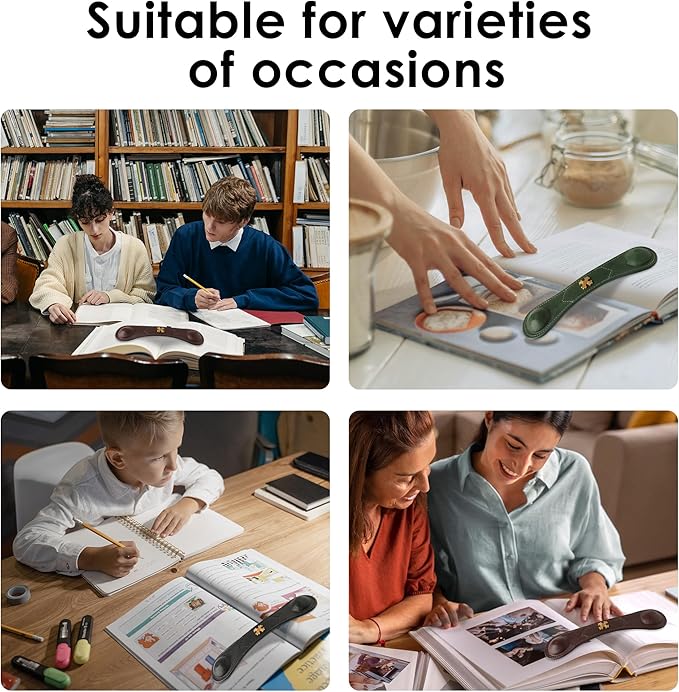 Book Weight Page Holder Heavy Genuine Leather Book Open Holder for Men Women Cookbook Weighted Bookmarks Gift for Writer Reader (BPH02-Black)