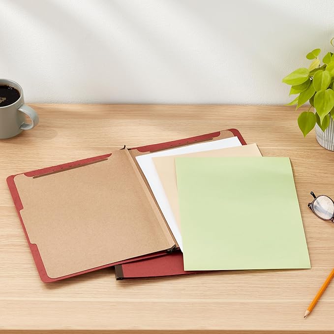 Amazon Basics Pressboard Classification File Folder with Fasteners, 2 Dividers, 2-Inch Expansion, Pack of 10, 12.17 x 10.67 inch (Letter), Red