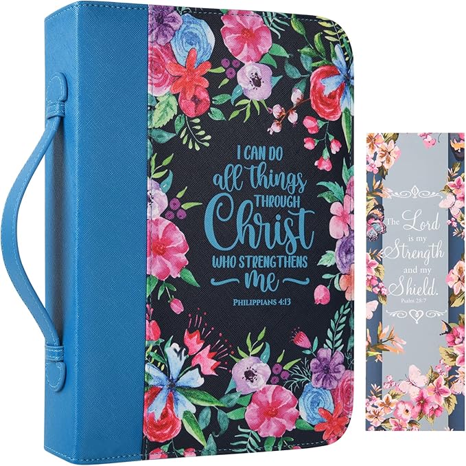 Bible Covers Case for Women Large Leather Bible Carrying Cases Holder Pink 10.8"x7.8"x2" Floral Bible Carrier Tote Bags with Bookmarks Handles Pockets Christian Bible Book Accessories Gifts
