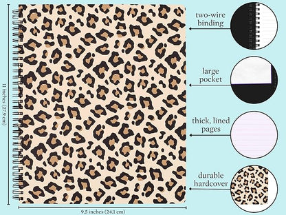Steel Mill & Co Cute Large Spiral Notebook College Ruled, 11" x 9.5" with Durable Hardcover and 160 Lined Pages, Leopard