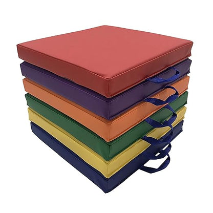 Factory Direct Partners SoftScape 15 inch Square Classroom Floor Cushions with Handles; Flexible Seating for Daycare, Preschool, Playroom; 2 inch Thick Deluxe Foam (6-Piece) - Assorted, 12228-AS