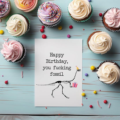 Happy Birthday You Fossil - Funny Happy Birthday Cards for Men Women - Sarcastic Over The Hill Gift Idea for Old Man Lady - Milestone Bday Present for Mom Dad Husband Wife - Includes 1 Card & Envelope