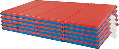 ECR4Kids Premium Folding Rest Mat, 4-Section, 2in, Sleeping Pad, Blue/Red, 5-Pack