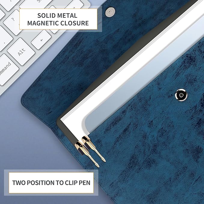 Toplive Document File Folder, Waterproof Thin PU Leather A4 Envelope Folder File Document Organizer Storage Case, Filing Envelope Folder with Magnetic Closure, Ash Blue