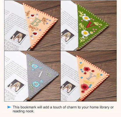 PATIKIL Personalized Embroidered Corner Bookmark, Cute Flower Felt Stitched Triangle Book Mark Page Marker for Women Men Book Lovers Teachers, Pink, Letter T