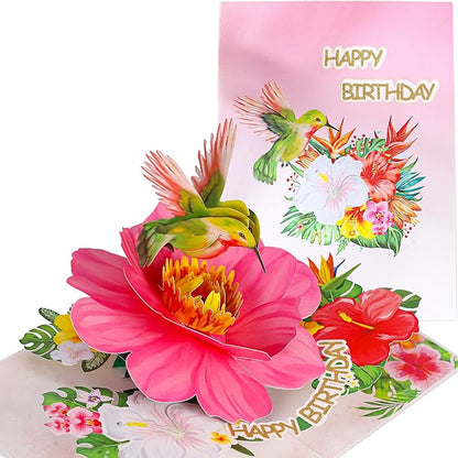 Hummingbird Pop Up Birthday Cards for Women, Beautiful Hummingbird on Flowers, Elegant, Floral 3D Happy Birthday Greeting Cards, Ideal Gift for Mom, Sister, Her, Grandma, Aunt, Daughter, Stepmother
