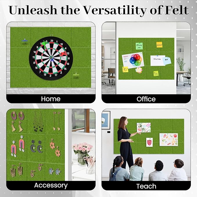 Large Cork Board for Walls Green Felt Board Alternative -Felt Bulletin Board Tiles for Office Wall Decor,corkboard,Push pin Board Wall Organizer for Office -6Pack (Green)