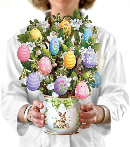 Freshcut Paper Pop Up Cards, Easter Egg Tree, 12 Inch Life Sized Paper House Plants 3D Popup Greeting Card, Easter Card, Thank You Cards, Blank Notecard & Envelope