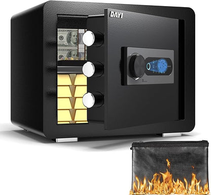 DAYI Biometric Fingerprint Safe Box, 0.8 Cubic Feet Home Safes with Fireproof Bag, Digital Touchpad Security Safe for Money Cash Documents, Dual Alarm System - DF-25 Plus