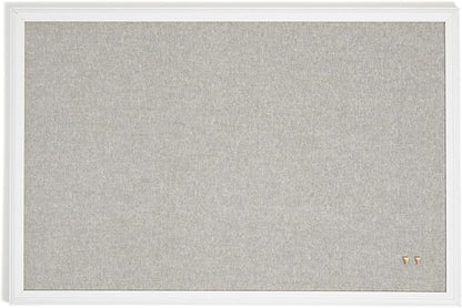 U Brands Farmhouse Linen Bulletin Board, 30"x20", White Wood Style Frame, Includes Push Pins