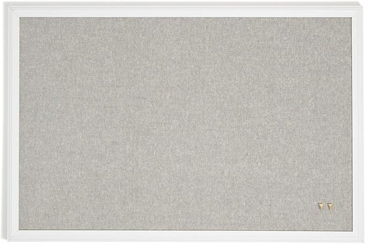 U Brands Farmhouse Linen Bulletin Board, 30"x20", White Wood Style Frame, Includes Push Pins