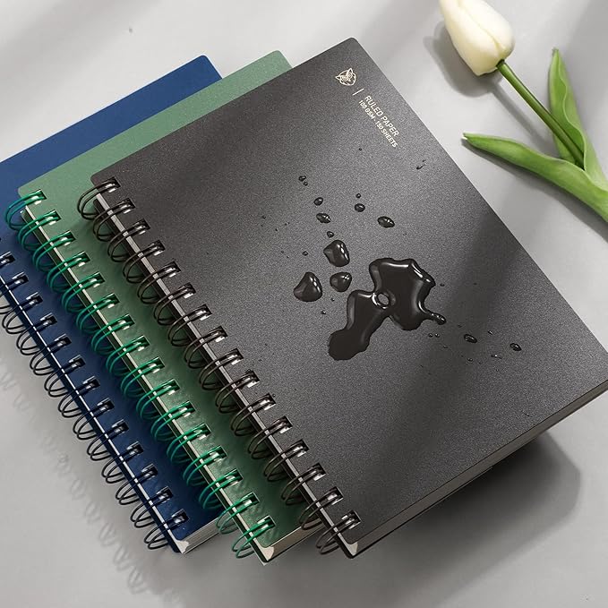 EMSHOI A5 Spiral Notebook College Ruled Lined Journal, Small 5.7" X 8.22", 300 Pages/150 Sheets, 100gsm Thick Paper, Waterproof Hardcover, for Office School Women Men Work Writing Notes, Coffee