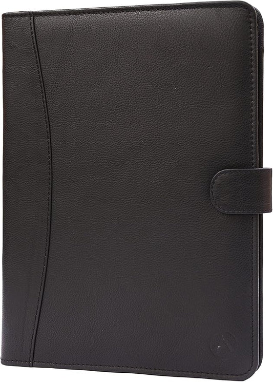 TheAntiq Leather Portfolio Organizer - Professional Business Padfolio for Men & Women, Stylish Resume Folder, A4/Letter Size Document Holder, Legal Pad Folio, Executive Black Leather Business Folder
