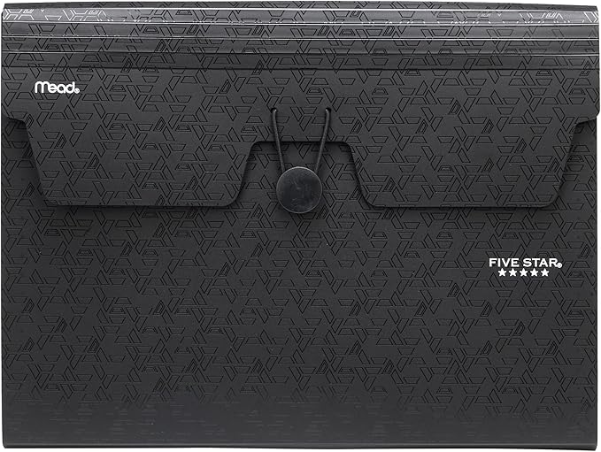 Five Star Expanding File Organizer, 6-Pocket Accordian File Organizer, Bungee Closure, Holds 11" x 8-1/2", Black (72391)