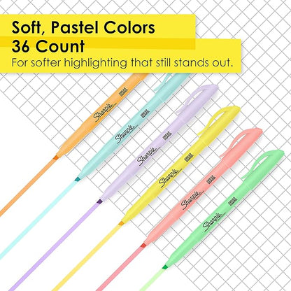 SHARPIE Pocket Highlighters, Mild Pastel Colors, Assorted, Chisel Tip, 36 Count