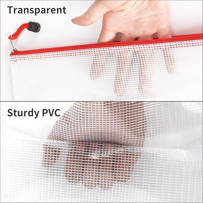 EOOUT 16pcs Mesh Zipper Pouch Bags, A3 Large Zipper Bags Board Game Storage with Labels, 16.7x12.4 Inch Plastic Zip File Folders Puzzle Storage Bags for Organizing Classroom Office Home