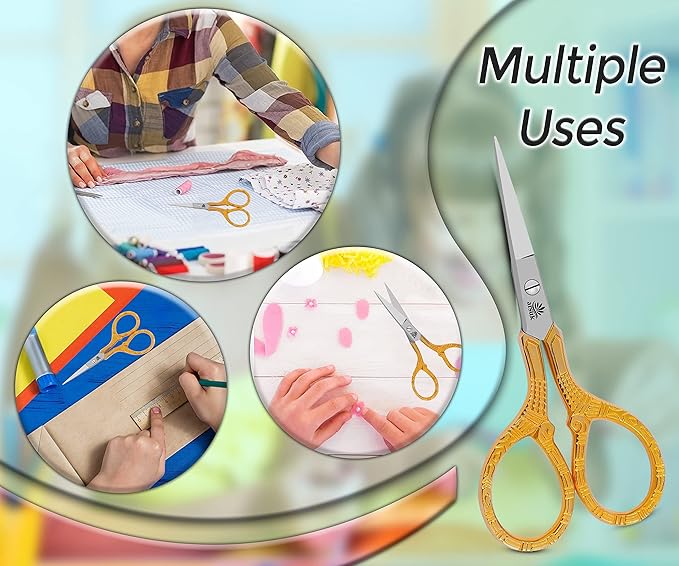 Embroidery Scissors Sewing Sharp Shears Fabric Crafting Scissor for Threading Art Home Crafts, Office Work, Stainless Steel Vintage Stork Style Safety Needlework Cross-Stitch Tailor Scissors