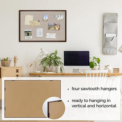 Fun Memories Cork Board Bulletin Board for Office, 20" x 30" Oak Wooden Framed Corkboard, Wall Mounted Notice Pin Board for School Home & Office, Dark Walnut