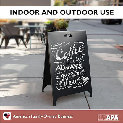 Ilyapa Modern All Metal Double Sided A Frame Chalkboard Sidewalk Sign- 19 x 30 inch Magnetic Chalk Menu Board Restaurant & Vendor Display Supplies for Outdoor Indoor Wedding Event Welcome