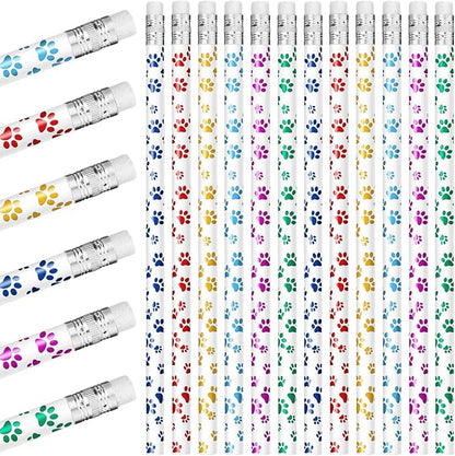 Chinco 200 Pcs Paw Print Pencils Dog Paw Wooden Writing Novelty Pencils with Erasers for Kids Doggy Party Favors Welcome Back to School Party Supplies, 6 Colors