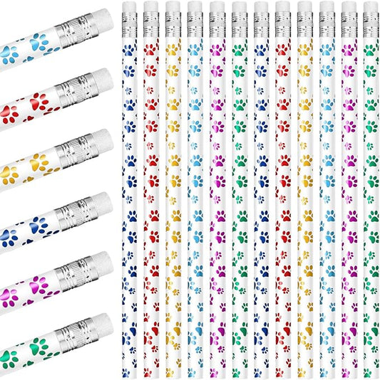 Chinco 200 Pcs Paw Print Pencils Dog Paw Wooden Writing Novelty Pencils with Erasers for Kids Doggy Party Favors Welcome Back to School Party Supplies, 6 Colors