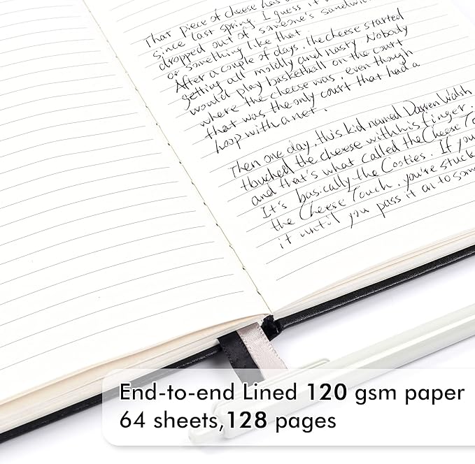 feela 3 Pack Notebooks Journals Bulk with 3 Black Pens, A5 Hardcover Notebook Classic Ruled Lined Journal Set with Pen Holder for Work Business Journaling Note Taking, 120 GSM, 5.1”x8.3”, Black