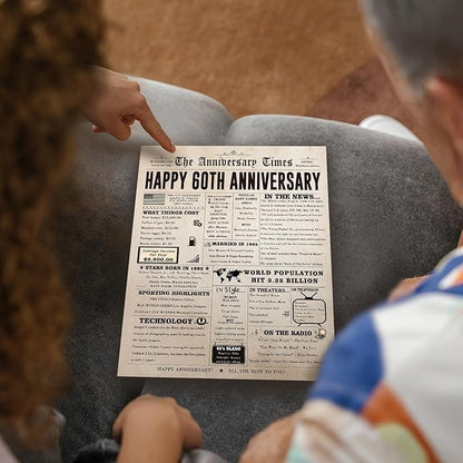 Big 60th Anniversary Card for Women Men, Retro 60 Year Anniversary Card Gift for Couple, Diamond Wedding Decorations for Husband Wife, Vintage 60 Years Marriage Gift for Him Her
