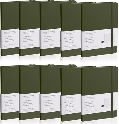 Lined Journal Notebook, 10Pack(Olive Green), 160 Pages, Medium 5.7 inches x 8 inches - 100 gsm Thick Paper, Hardcover