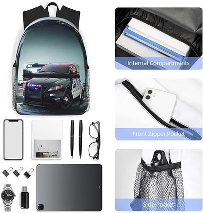 Police Car Backpack Travel Laptop Backpacks Police Ruckasck Book Bags School Bag for Boys Girls Kids Childrens Teenager Men Women