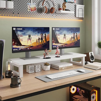 WESTREE Dual Monitor Stand Riser, Wood and Steel Monitor Stand Riser, Computer Monitor Stand for 2 Monitors, Multi-Purpose Desktop Storage Stand for Computer,Laptop,Printer,TV