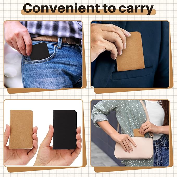 Outus 36 Pcs Pocket Notebook Mini Journal 2.5" x 4" Kraft Paper Mini Notepad Bulk Softcover Pocket Notepad Memo Diary Subject Notebooks for Student Traveler School(Brown Black)