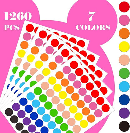 1260 PCS Colored Dot Stickers,3/4" Colored Circle Stickers,10 Color Style Sticky Dots,Garage Sale Price Stickers,Round Color Coding Dot Labels Circle Labels