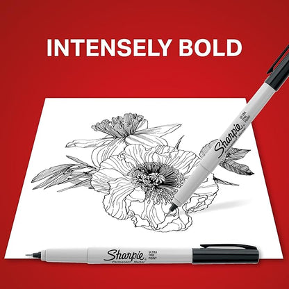 Sharpie Permanent Markers, Ultra Fine Tip Markers Set, Quick Drying And Fade Resistant Artist Marker For Wood, Plastic Paper, Metal, And More, Drawing, Coloring, And Poster Marker Black, 12 Count