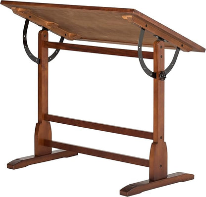 Studio Designs Vintage Drafting Table - Antique Design Solid Wood Drafting Table with Built-In Pencil Groove and Pencil Ledge - Angle Adjustable Work Surface