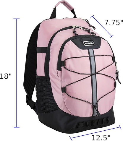 FUEL Hiking Backpack for Women Men Terra Sport, Travel, College, Gym, Work with Laptop Sleeve, Bungee, 18 Inches, Pink