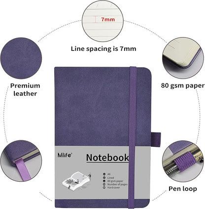 A6 Small Journal Notebook, Lined Pocket Notebook with Pen Holder, Mini Notebook Hardcover, 192 Pages, 3.9 inches * 5.5 inches Jurnal for Women and Man (Purple)