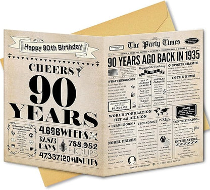 90th Birthday Card, 90th Birthday Decorations for Women Men, 90th Birthday Gifts for Grandma Grandpa, Back in 1935 Birthday Card