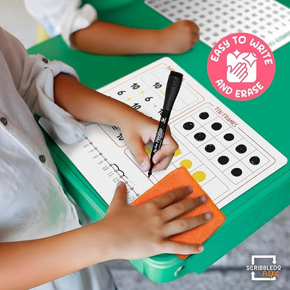 SCRIBBLEDO Bar Model 9”x12” Small White Board Dry Erase Sheets Math Manipulatives Number Chart Ten Frame Number Line Math Supplies Teacher Students Classroom Pack of 10 Sheets