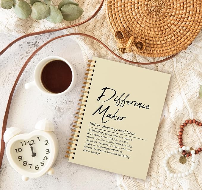 OXW Difference Maker Appreciation Gift, Meeting Notebook for Work, Thank You Gifts for Leader Mentor Manager Boss, Office Supplies Social Worker Notebook, Cream Hardcover Spiral Notebook 5.5 x 8.3