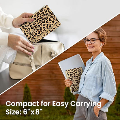 Lined Spiral Journal Notebook for Women, Pretty A5 College Ruled Hardcover Notebook for Work & Note Taking, Cute Aesthetic Journal for Writing, 140 Pages, Leopard