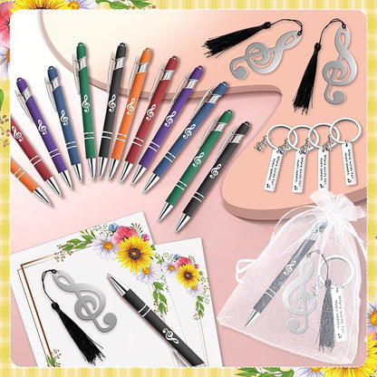 120 Pcs Music Gifts Bulk for Students Include 30 Music Note Ballpoint Pen 30 Music Keychain 30 Metal Music Bookmark 30 Organza Bag Choir Gifts for Student Teacher Music Lover