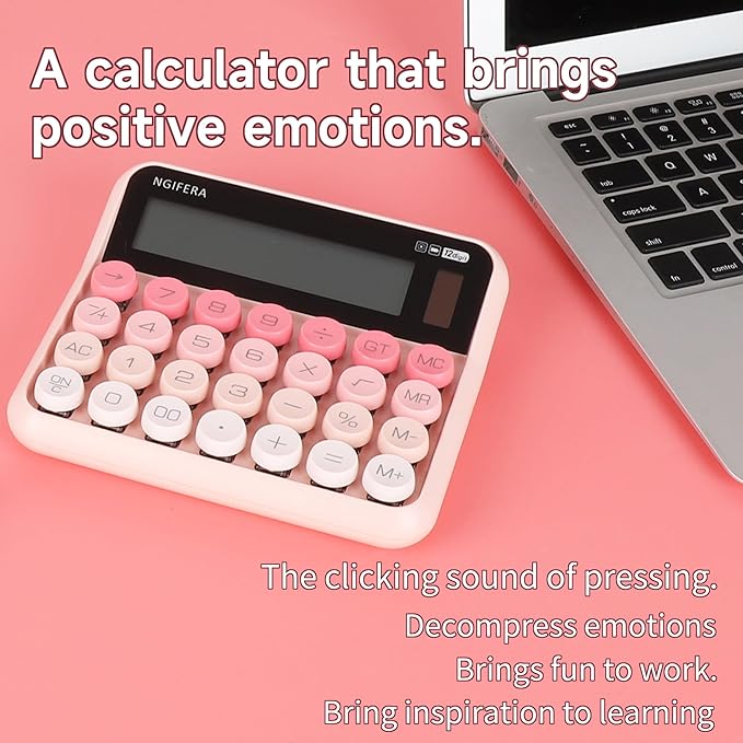 True Mechanical Switch Calculator,12 Digits, Large LCD Display,Big Buttons,Solar and Battery Dual Power Mechanical Keyboard Desktop Pink Calculators,Cute and Aesthetic (Pink, Large)