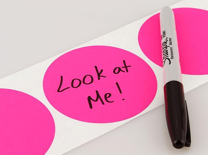 ChromaLabel 3 Inch Circle Sticker Labels, High Visibility Round Colored Stickers, Permanent Stickers - 500 Sticky Dots per Roll, Fluorescent Pink Label Stickers