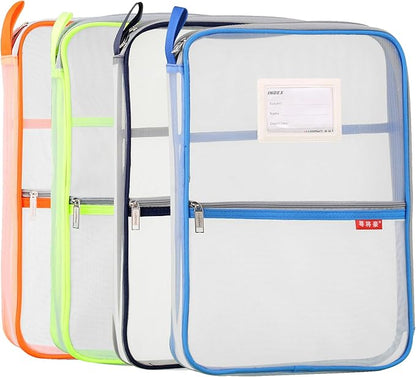 Pendancy Mesh Zipper Pouch 14.8x10.8 in Transparent Lightweight Nylon File Folders, A4 Size Multi-Layer Subject Document Organizer Accessories Storage Bag for Office and School Supplies(4 PCS)