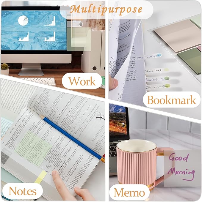 BAYTORY 700 Sheets Transparent Sticky Notes, Clear Waterproof 3 x 3 inch See Through Memo Pad, Self-Adhesive Translucent Writable Index Tabs for Annotating Books, Office & School Study Supplies