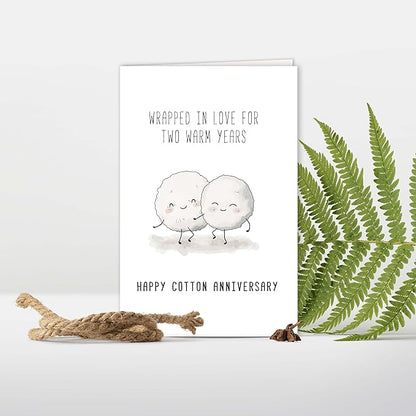 Cute 2nd Anniversary Card, Funny Cotton Balls Anniversary Card for Men Woman, Sweet Second Wedding Anniversary Card for Husband Wife, Happy Cotton Anniversary