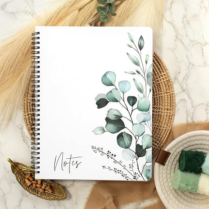 ZICOTO Aesthetic Spiral Notebook Journal For Women - Cute Greenery 10.5" x 8.5" College Ruled Notebook With Large Pockets, Lined Pages and Hardcover - Perfect to Stay Organized at Work or School