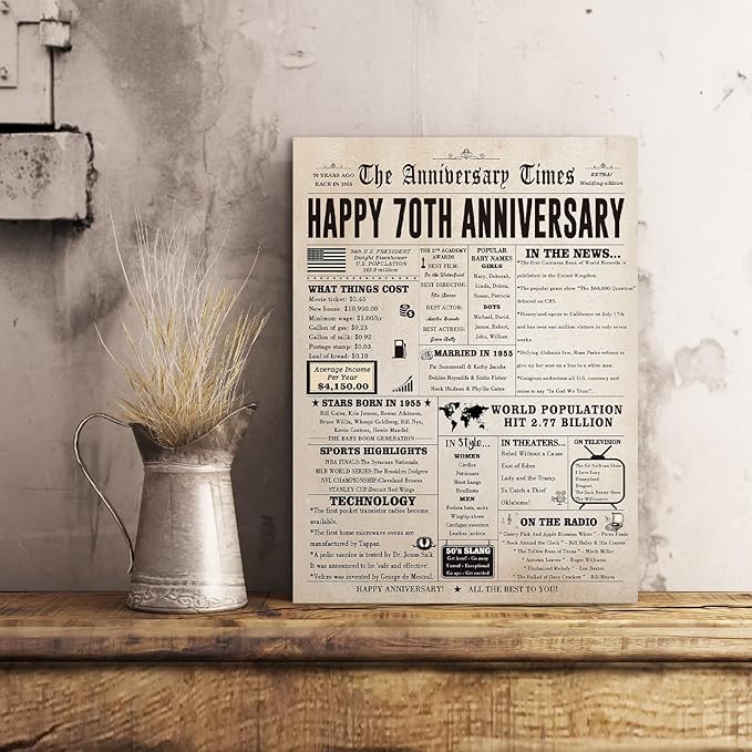 Big 70th Anniversary Card for Husband Wife, Retro 70 Year Anniversary Card for Parents, Vintage 70th Wedding Together Gift for Her Him