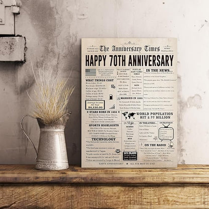 Big 70th Anniversary Card for Husband Wife, Retro 70 Year Anniversary Card for Parents, Vintage 70th Wedding Together Gift for Her Him