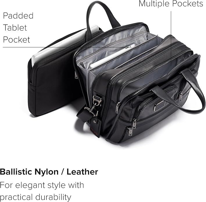 TUMI Alpha Expandable Organizer Laptop Briefcase - 15-Inch Laptop Briefcase Organizer for Men & Women - Travel Laptop Bag - Black Leather